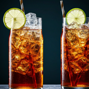 Two iced cocktails in tall highball glasses with lime garnishes, styled to highlight glassware presentation.